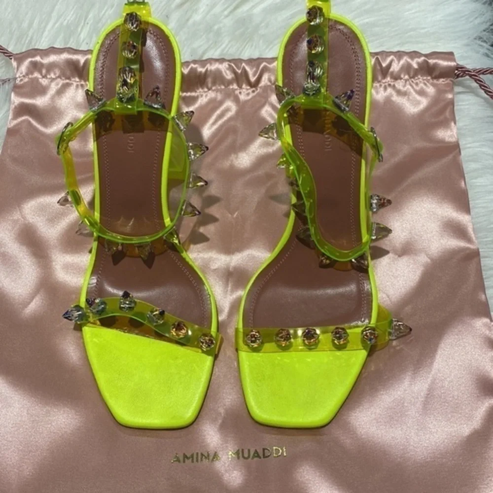Amina Muaddi‎ Julia Neon Crystal-Spike Clear sandal size 38.5 EU